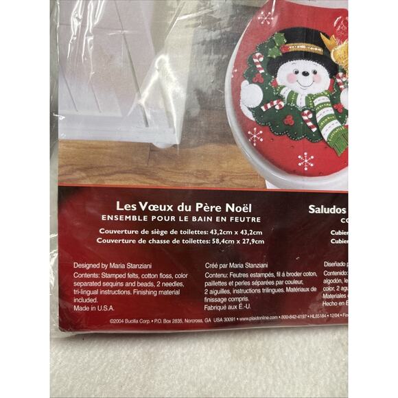 Vtg Bucilla Christmas Felt Bath Ensemble Kit DIY Snowman Seat & Tank Cover 85184 - Picture 4 of 7